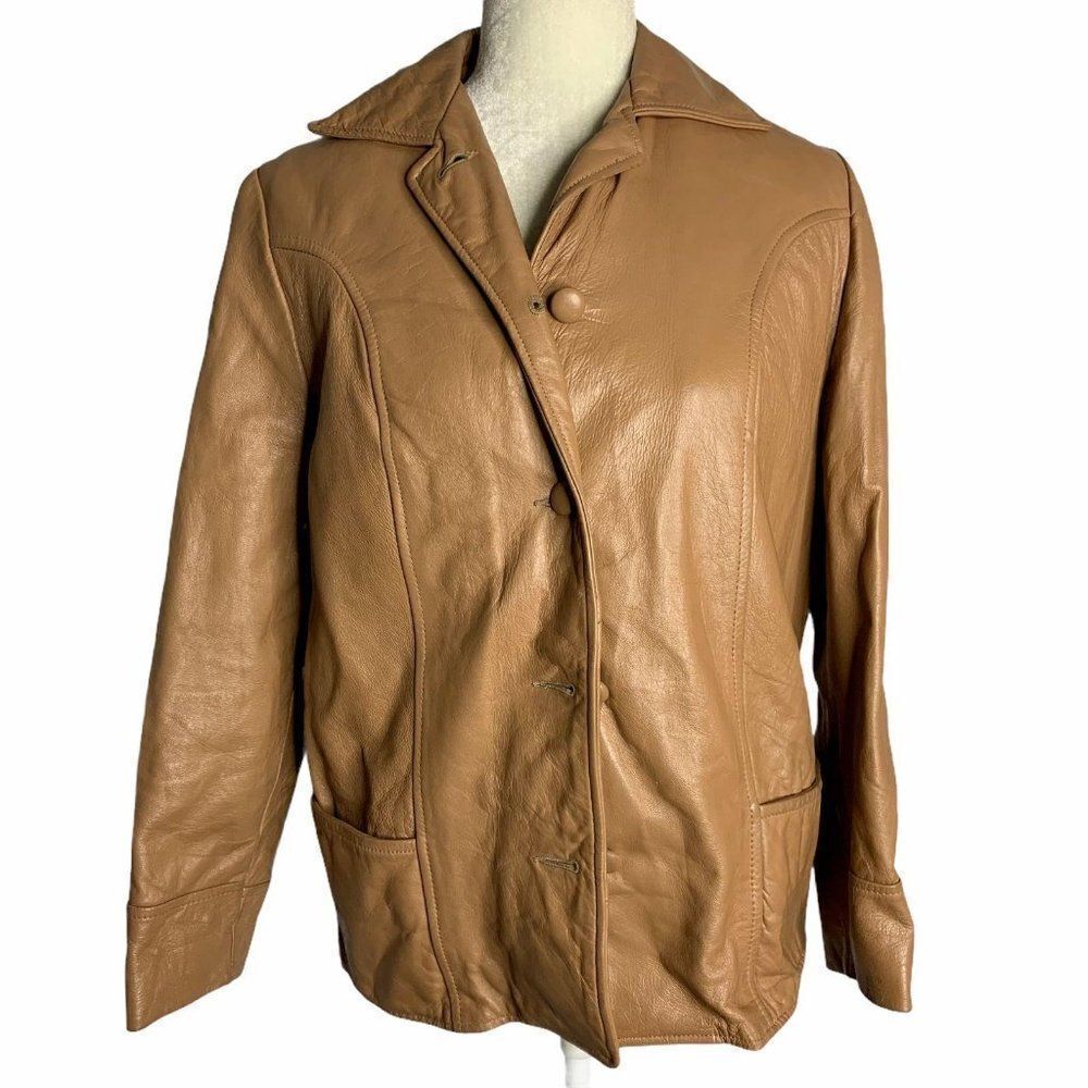 Vintage 70s Soft Leather Jacket S Brown Pockets
